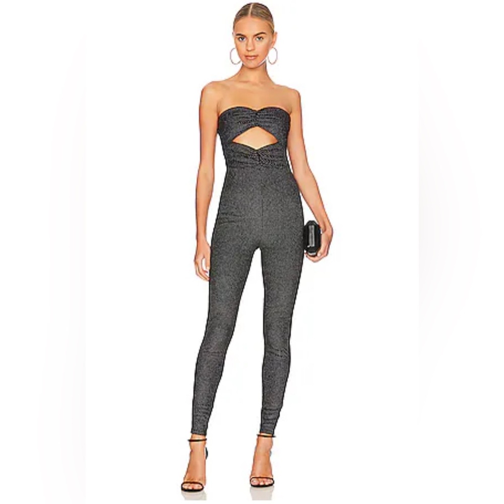 Lovers + Friends Black and White Strapless Jumpsuit
